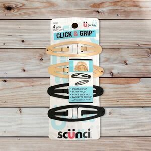 Scunci Hair Accessories Snap Clips Pack of 4 Black Gold Click & Grip